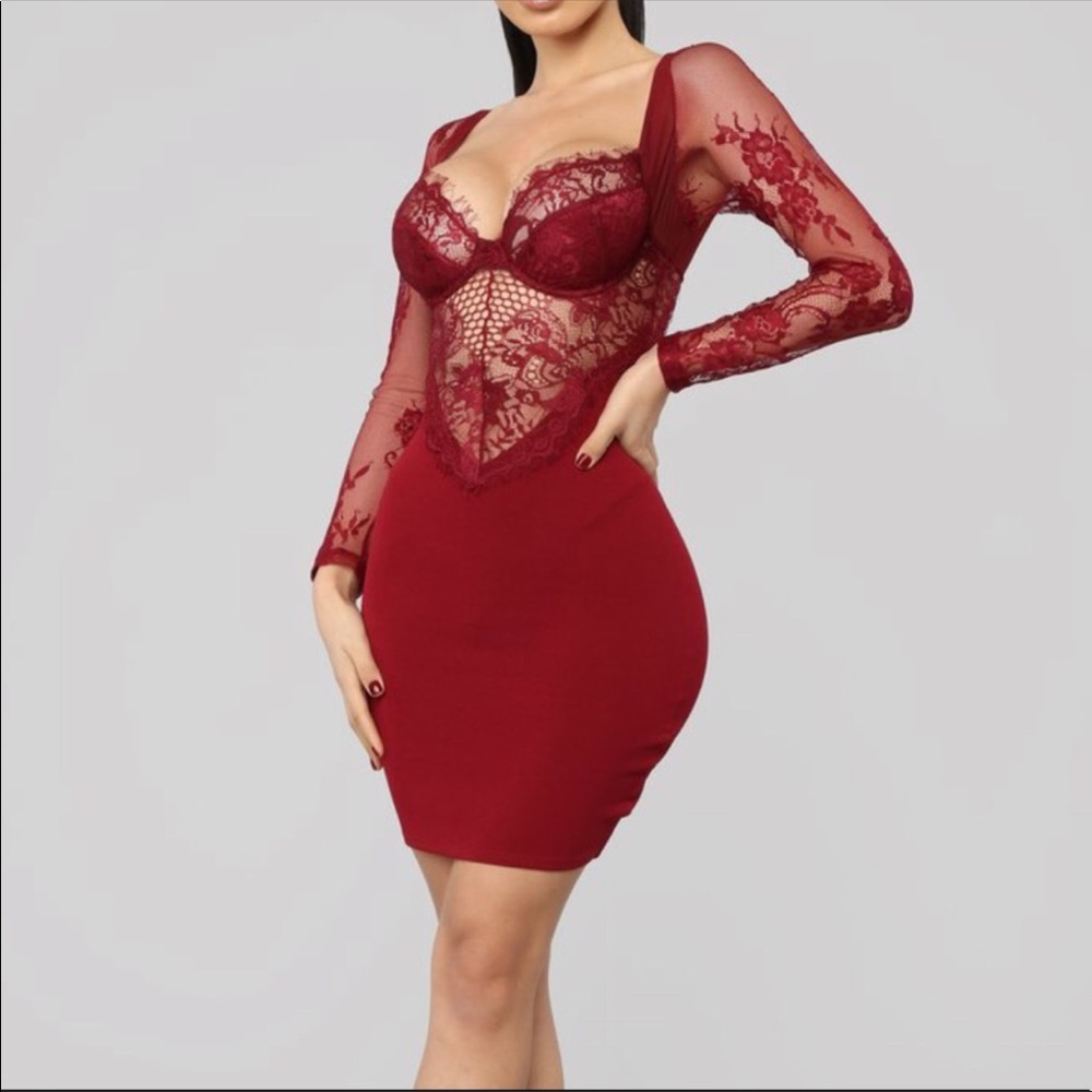 Fashion Nova Sexy Red Lace Dress